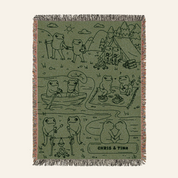 Personalized Couple Frog Camping Green Woven Blanket