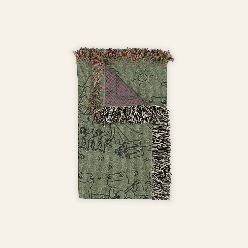 Personalized Couple Frog Camping Green Woven Blanket