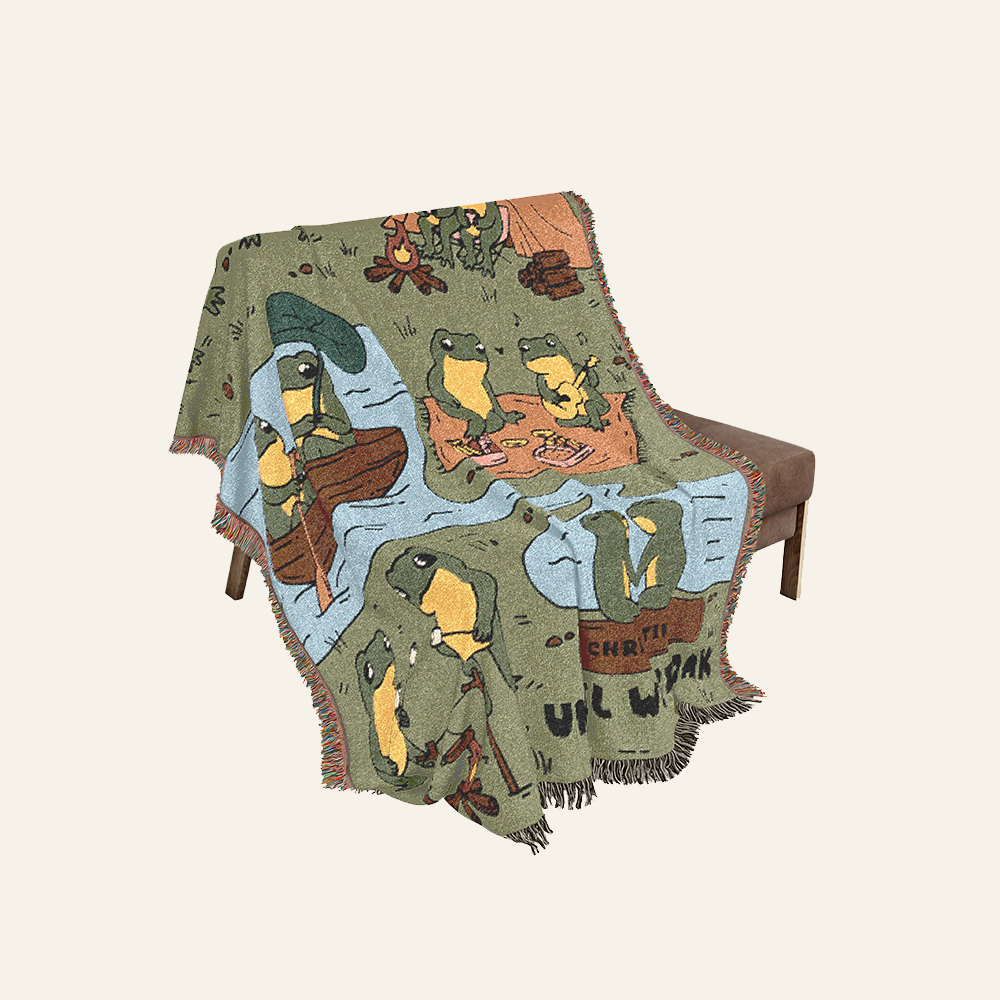 Personalized Couple Frog Camping Funny Croak Woven Blanket