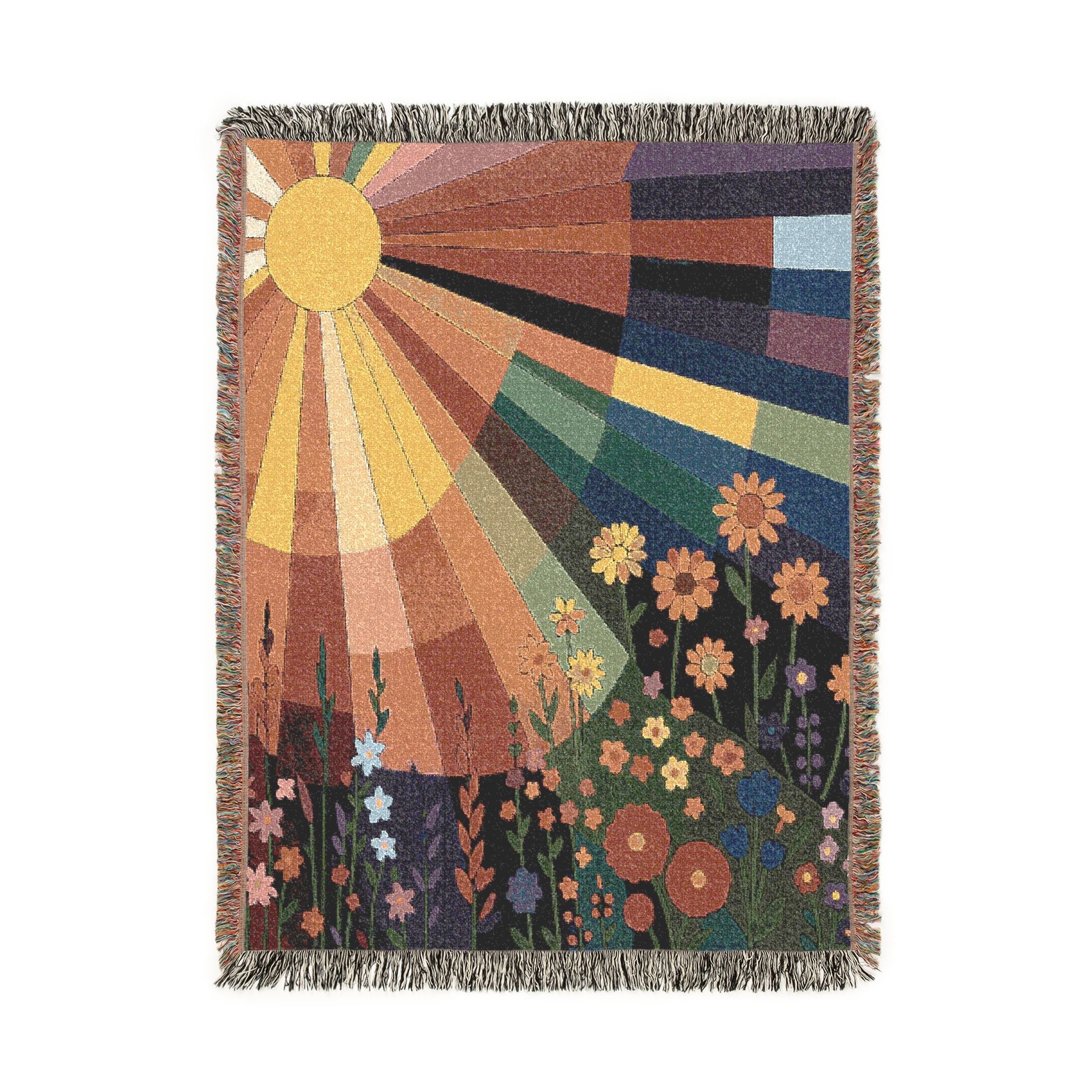 California Sunlight - Retro 1970s Wildflower Meadow Woven Blanket
