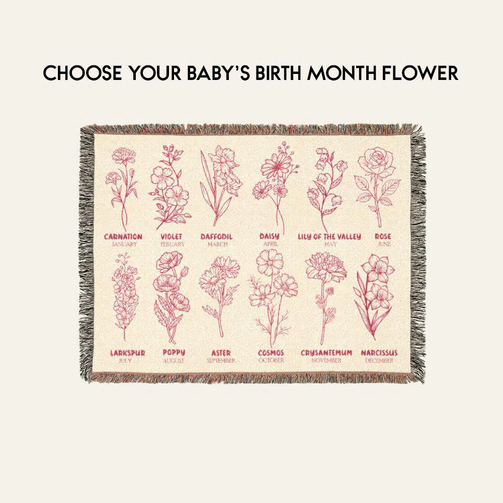 God Says I Am Birth Flower & Scripture Affirmations for Baby Girls & Kids - Personalized Woven Blanket