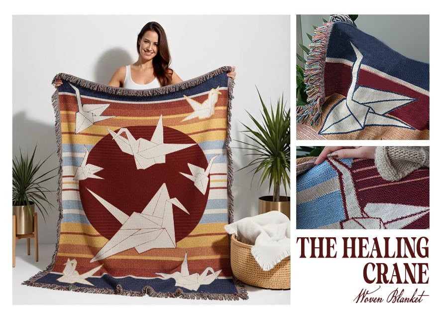 The Healing Crane Woven Blanket