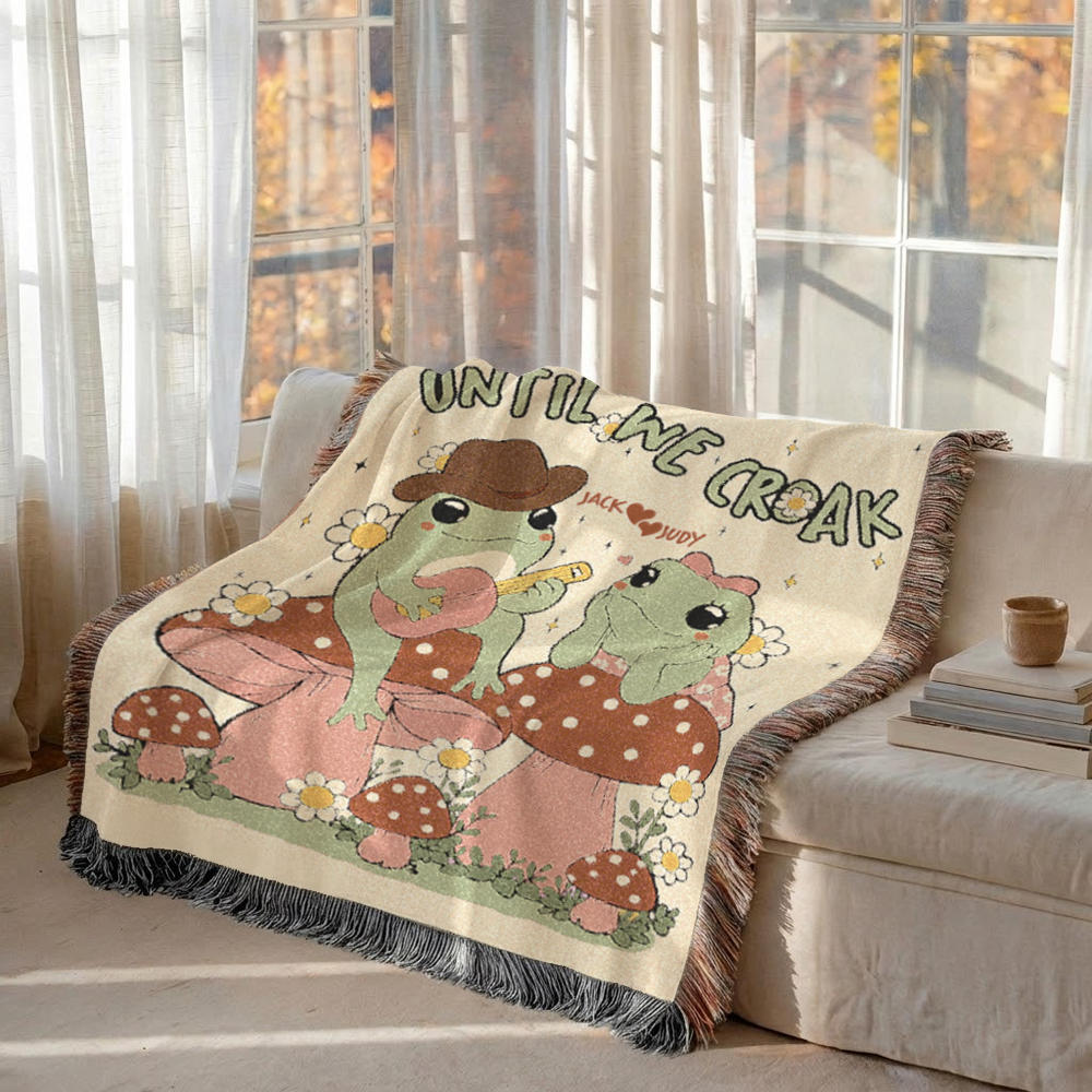 Personalized Couple Frog Croak Woven Blanket