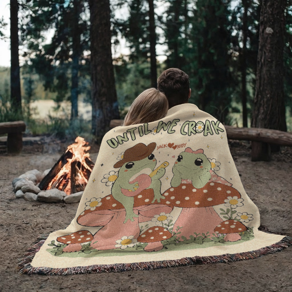 Personalized Couple Frog Croak Woven Blanket