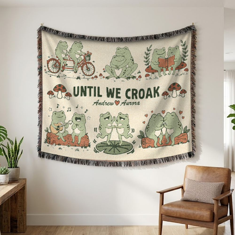Personalized Couple Frog Together 1 Woven Blanket