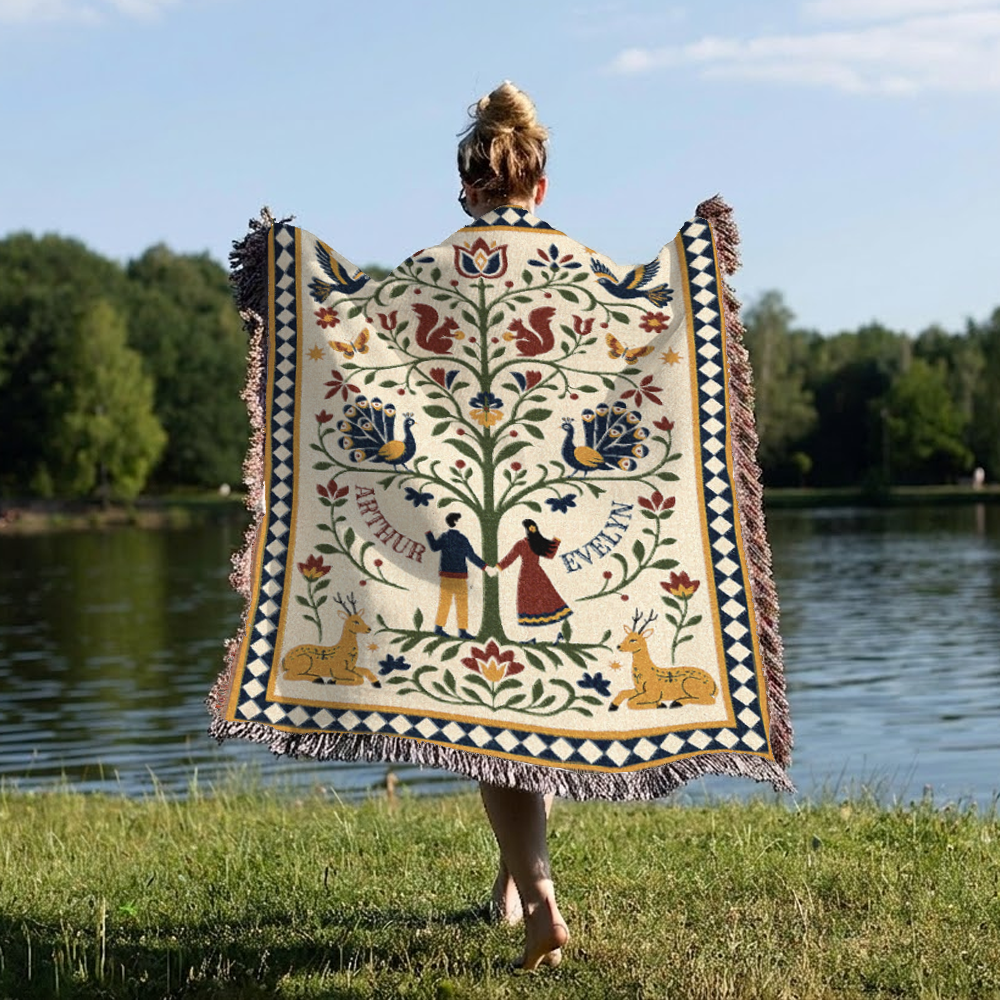 Personalized Tree Of Life Couple 2 Woven Blanket