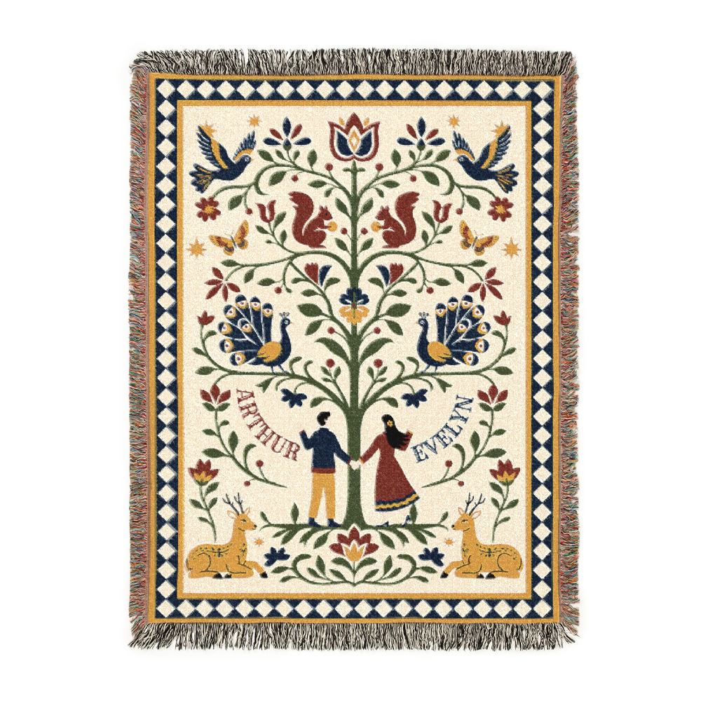 Personalized Tree Of Life Couple 2 Woven Blanket