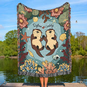 Personalized Otter Couple Woven Blanket