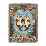 Personalized Otter Couple Woven Blanket