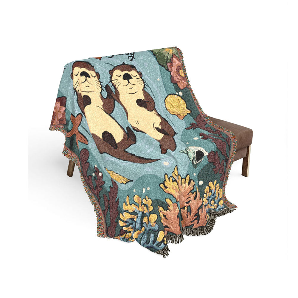 Personalized Otter Couple Woven Blanket