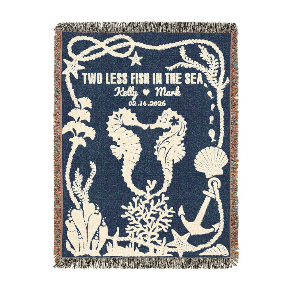 Personalized Seahorse Couple Wedding Woven Blanket