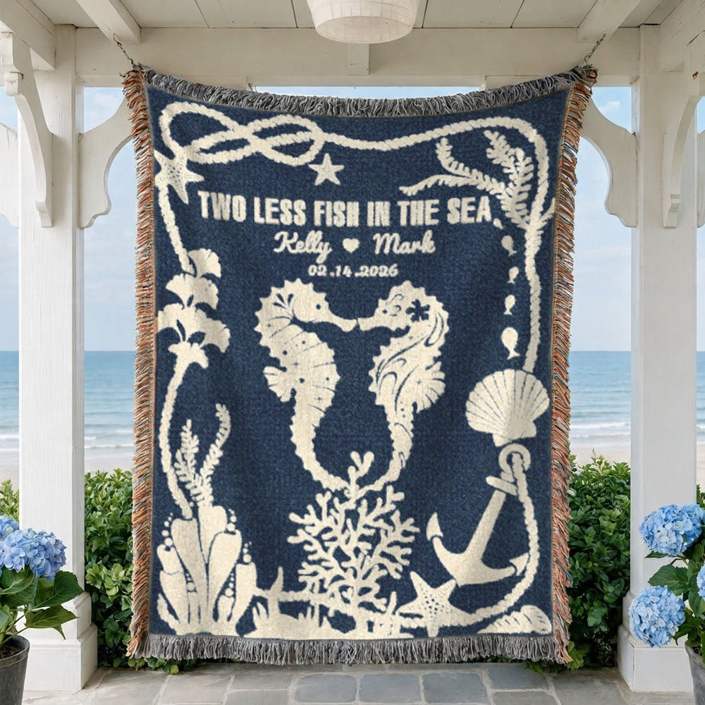 Personalized Seahorse Couple Wedding Woven Blanket