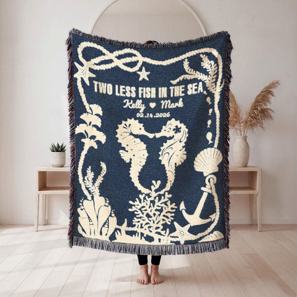 Personalized Seahorse Couple Wedding Woven Blanket