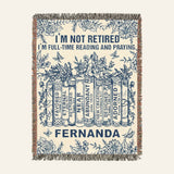Personalized Reading and Praying Blue Toile Scripture Retired Woven Blanket