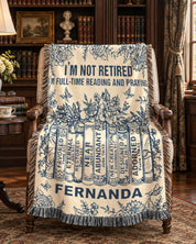 Personalized Reading and Praying Blue Toile Scripture Retired Woven Blanket