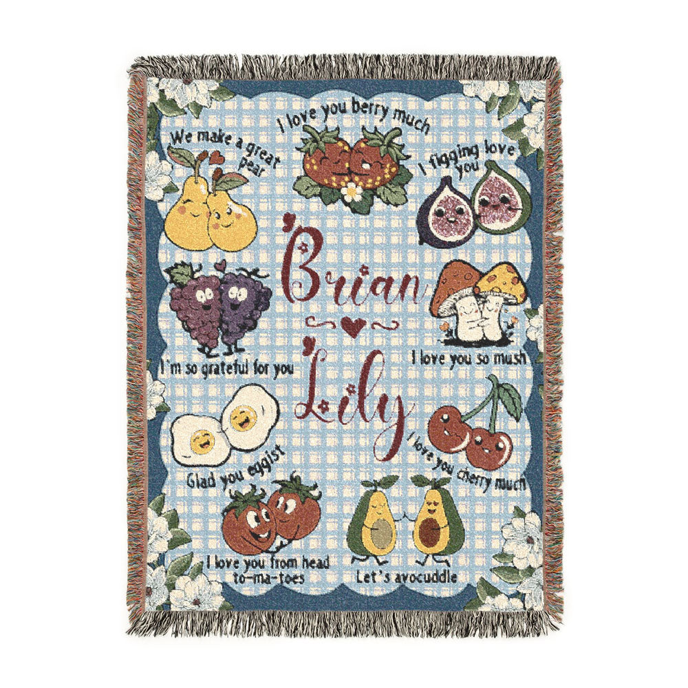 Personalized Picnic Couple Love Words Woven Blanket