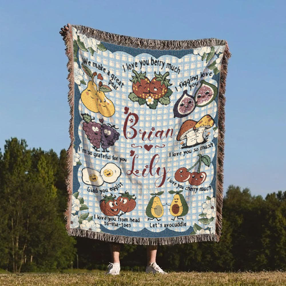Personalized Picnic Couple Love Words Woven Blanket