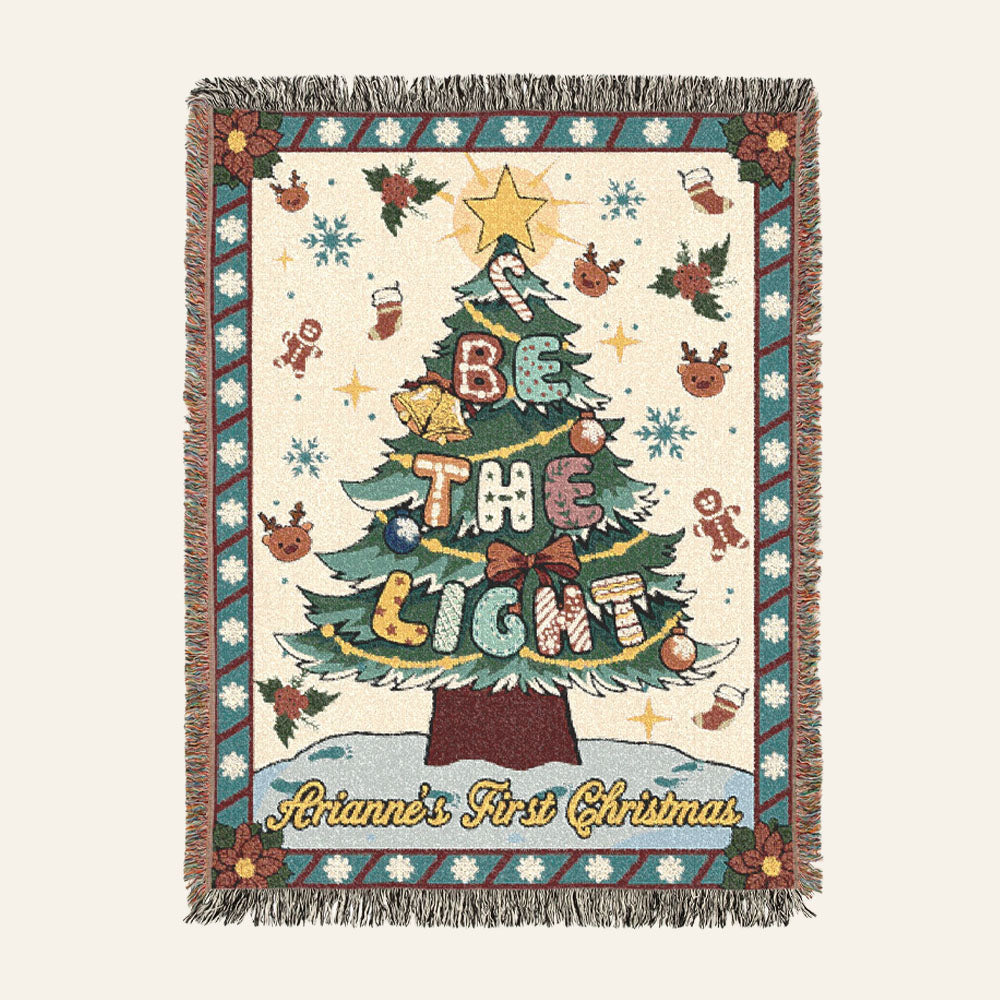 Personalized Be The Light Christmas Tree Baby Woven Blanket