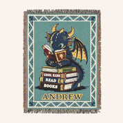 Personalized Cool Kids Read Books Dragon Kid Woven Blanket
