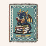 Personalized Cool Kids Read Books Dragon Kid Woven Blanket