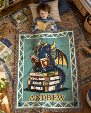 Personalized Cool Kids Read Books Dragon Kid Woven Blanket