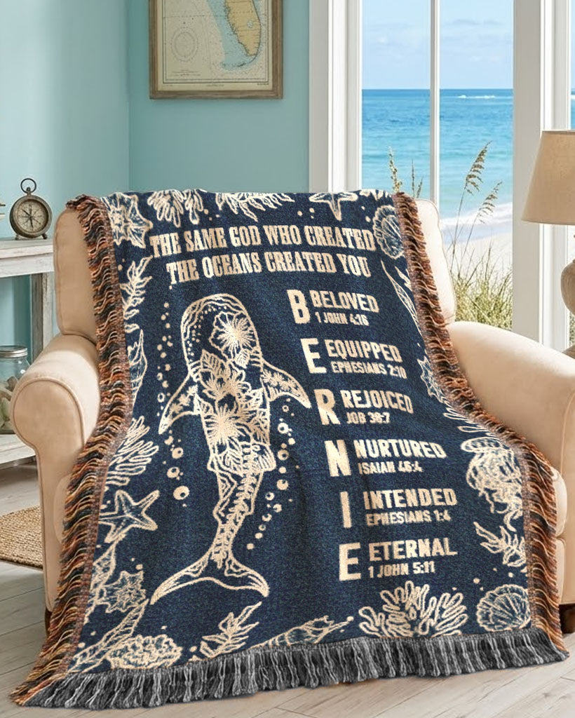 Personalized Name Scripture Ocean Theme Woven Blanket