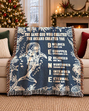 Personalized Name Scripture Ocean Theme Woven Blanket