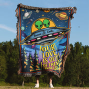 Personalized Alien Couple Woven Blanket