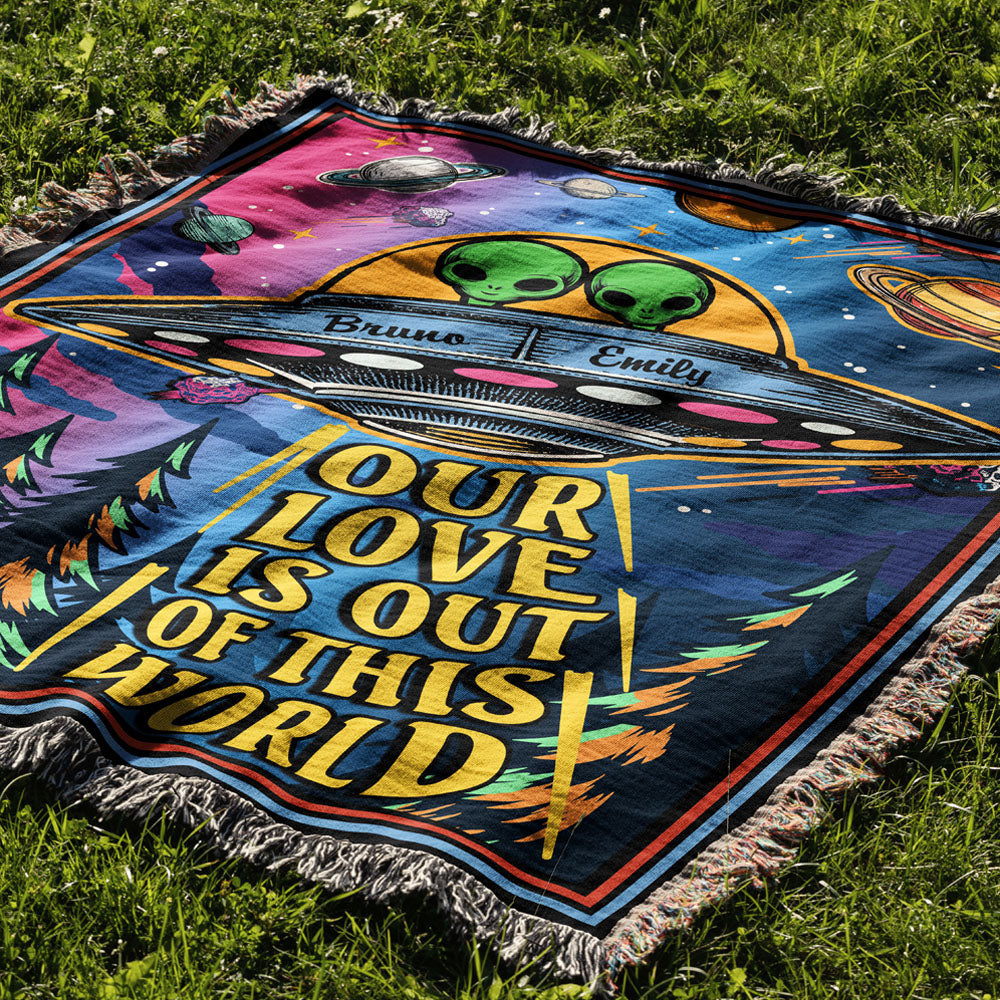 Personalized Alien Couple Woven Blanket
