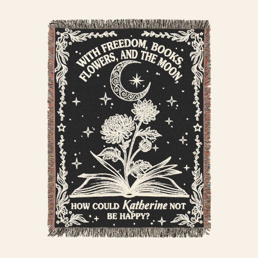 Personalized Books Flowers and Moon Reading Woven Blanket