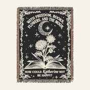 Personalized Books Flowers and Moon Reading Woven Blanket