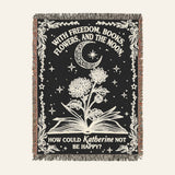 Personalized Books Flowers and Moon Reading Woven Blanket