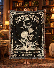 Personalized Books Flowers and Moon Reading Woven Blanket