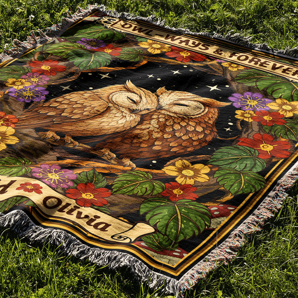 Customized Owl Couple Woven Blanket