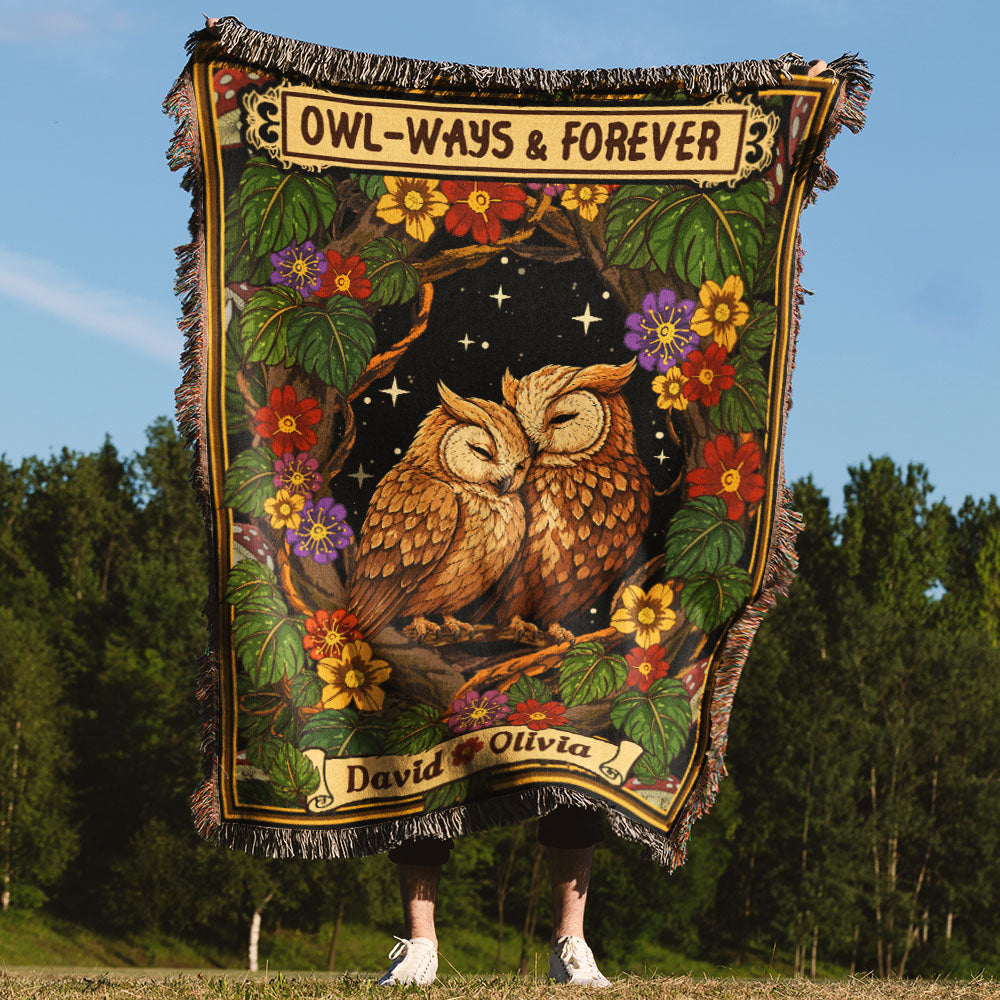 Customized Owl Couple Woven Blanket