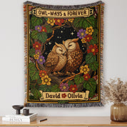 Customized Owl Couple Woven Blanket
