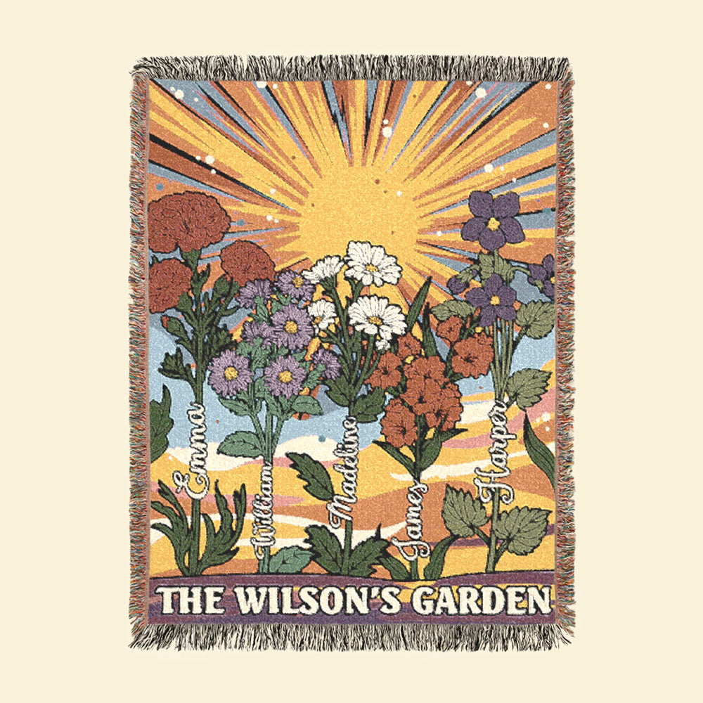Personalized Family Birth Flower Vintage Retro Woven Blanket