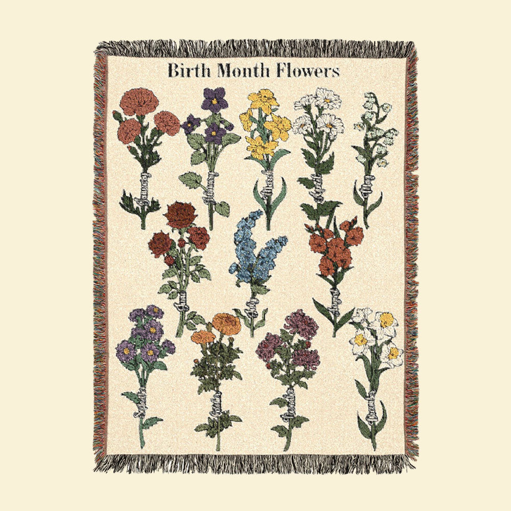 Personalized Family Birth Flower Vintage Retro Woven Blanket
