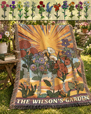 Personalized Family Birth Flower Vintage Retro Woven Blanket