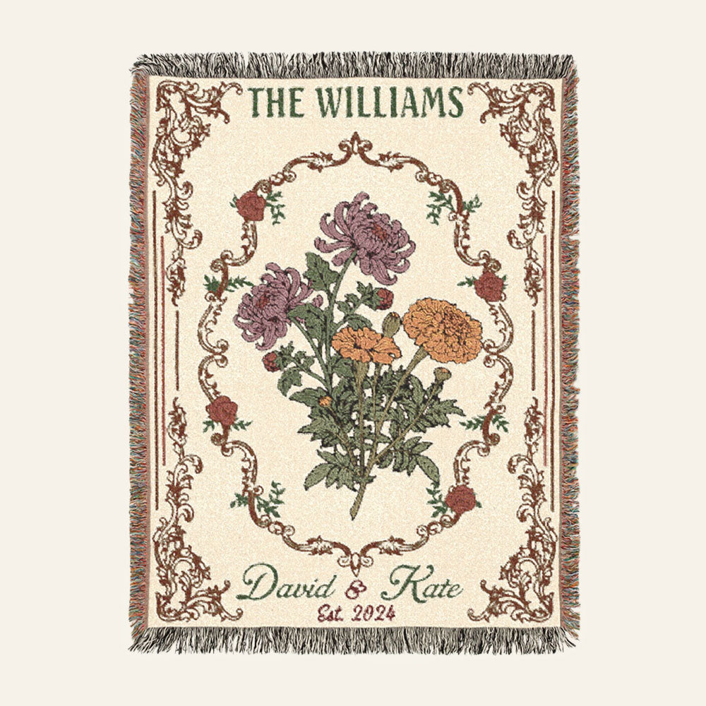 Personalized Birth Flowers Vintage Woven Blanket