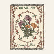 Personalized Birth Flowers Vintage Woven Blanket