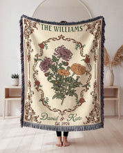 Personalized Birth Flowers Vintage Woven Blanket