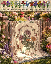 Personalized Birth Flowers Vintage Woven Blanket
