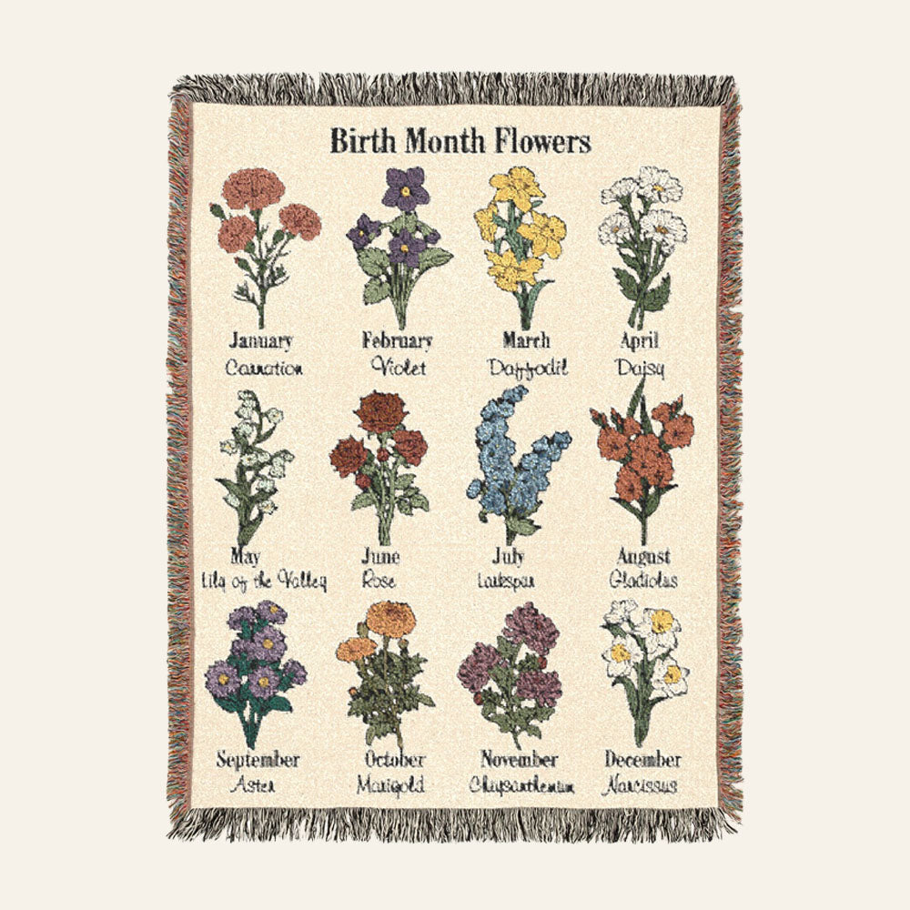 Personalized Birth Flowers Vintage Woven Blanket
