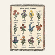 Personalized Birth Flowers Vintage Woven Blanket