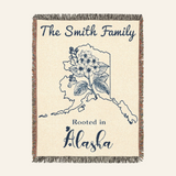 Personalized Family Name & State Flower Woven Blanket