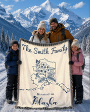 Personalized Family Name & State Flower Woven Blanket