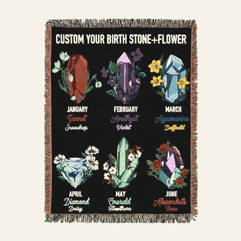You're A Gem: Birthstone & Birth Flower Keepsake - Personalized Woven Blanket