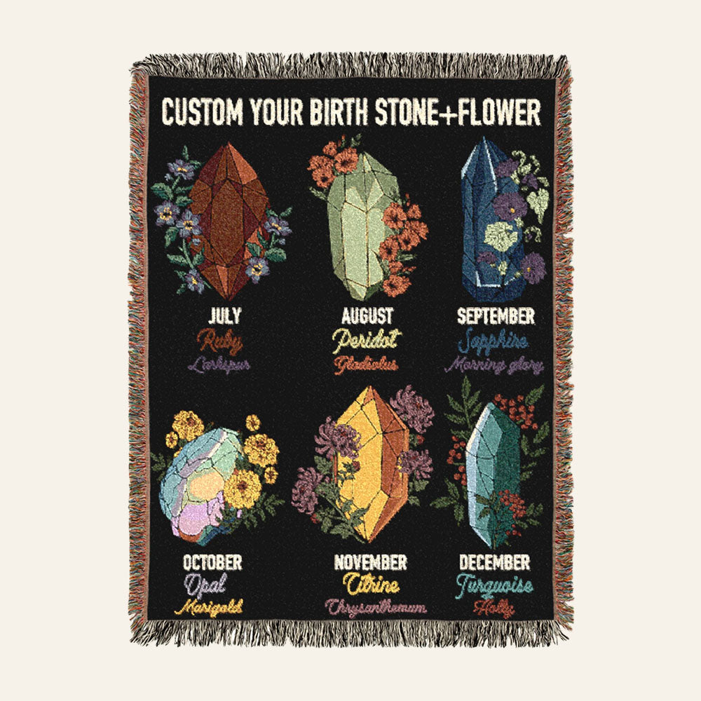You're A Gem: Birthstone & Birth Flower Keepsake - Personalized Woven Blanket