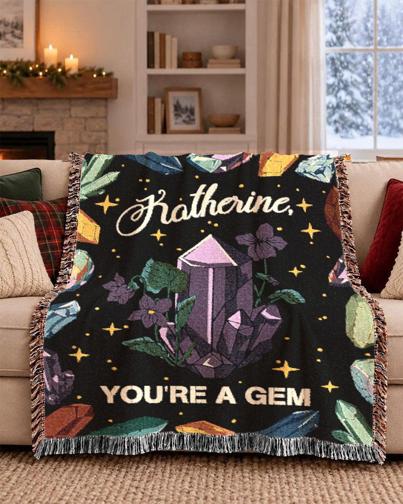 You're A Gem: Birthstone & Birth Flower Keepsake - Personalized Woven Blanket